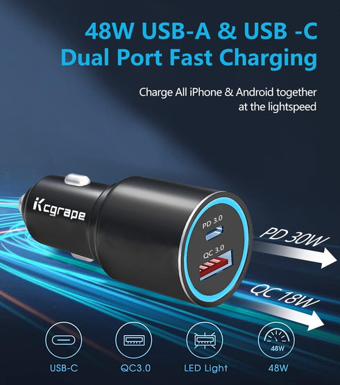 48W Car Charger and Cable for iPhone 15/15 Plus/15 Pro Max/Google Pixel 8/8 Pro/8A 7 7A 6 6A 5 5A/Samsung Galaxy A25