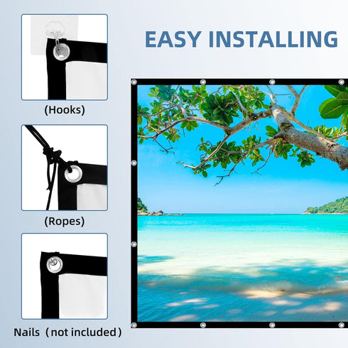 100" Projector Screen, 4K 16:9 HD Wall Mount Foldable Indoor Projection Screen with Cord for Movie Night