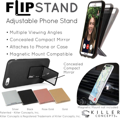 Flip Stand (aka Piggy Pro) Adjustable Phone Stand & Grip with Compact Mirror, Rose Gold