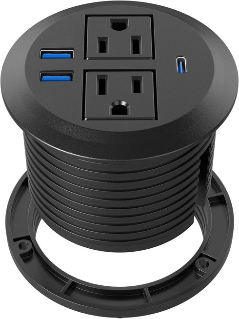Recessed Power Grommet with AC Outlets and 20W Fast Charging USB-C Port for Desktop