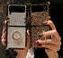 Samsung Galaxy Z Flip 4 Bling Case, Luxury Glitter Sparkle Soft Trunk Cover with Finger Ring Grip Kickstand (White)