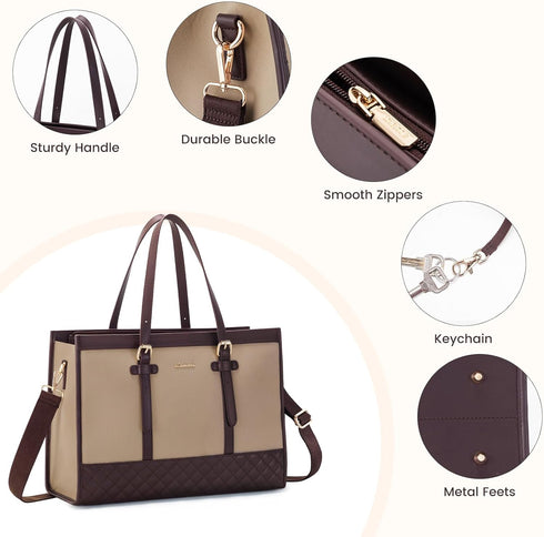 LOVEVOOK Laptop Bag for Women 15.6 inch Canvas Laptop Tote Bag, Large Capacity Work Bag with Clutch Purse, Computer Bag