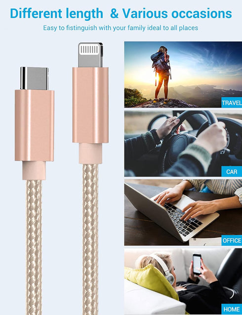 Marchpowe USB C to Lightning Cable, MFi Certified iPhone 14 Fast Charger Cord, 3Pack 6ft Charging Cable