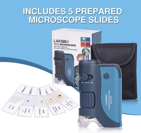 Pocket Microscope for Kids and Adults, 60x-120x Portable Handheld Microscope with 5 Slides for Science Lab