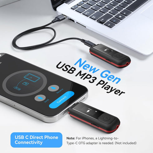 AGPTEK 64GB MP3 A55PL 2 1 USB C Player, in Type-C & USB Stick Music Player Supports Replaceable AAA Battery, FM Radio