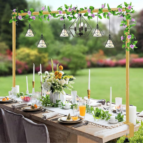 8.2FT 2 Square Backdrop Stand Heavy Duty, Gold Metal Wedding Arch Frame Adjustable, Change Over The Table Rod Stand