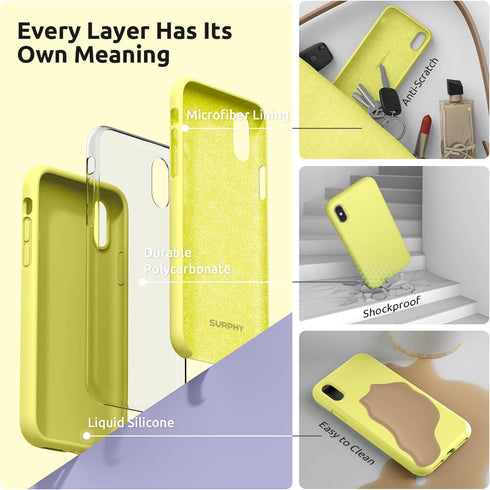 SURPHY Liquid Silicone Case for iPhone Xs and iPhone X, Thickened Microfiber Lining, Yellow