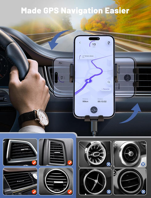 Wireless Car Charger, MOKPR Auto-Clamping Car Mount, 15W/10W/7.5W Fast Charging for iPhone 15/14/13/12 Series, Samsung
