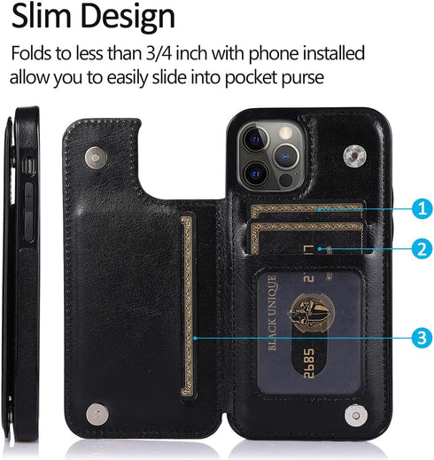 uCOLOR Flip Leather Wallet Case Card Holder for iPhone 12 Pro/12 Women and Girls with Card Holder Kickstand Marble Design Compatible with iPhone 12/iPhone 12 Pro 5G 6.1 inch(Black Leopard)