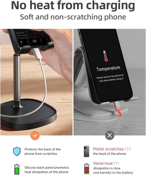 LISEN Adjustable Cell Phone Stand for Desk, Home Office Accessories for iPhone and Tablets 4-10in