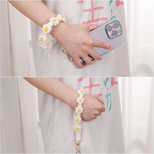 2 PCS Boho Macrame Phone Wrist Strap, Cute Cell Phone Lanyard with Tether Tab for Women Girls (White+Green)