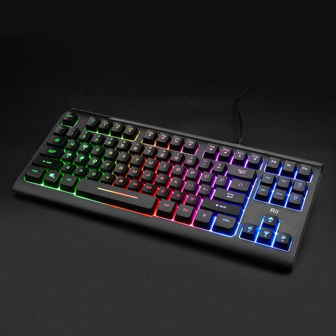 Rii Gaming Keyboard, 87-Keys RGB Backlit Compact Keyboard, Silent USB Wired for Laptop PC Windows Mac