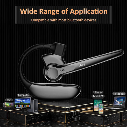 Wireless Bluetooth Headset with Microphone, 30 Hrs Talking Time, V5.3 AI Noise Cancelling Earphones for Office Home