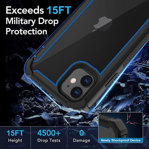Heavy Duty iPhone 12/12 Pro Case with Screen Protector, Full Body Rugged Shockproof Tough Protective Cover (Black