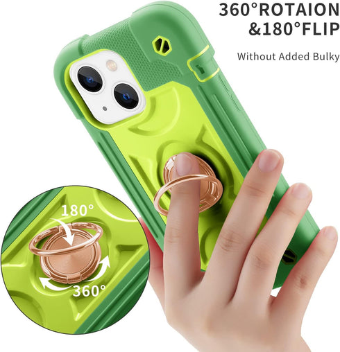iPhone 14 & 13 Case, Avocado, Heavy-Duty Shockproof Military Grade Rugged Cover with Ring Stand and Screen Protectors