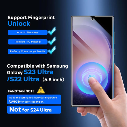 FANGTIAN 3-Pack Screen Protector for Samsung Galaxy S23 Ultra/S22 Ultra - 6.8" Film, Auto Alignment, Easy Install,