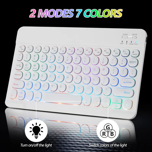 Ultra-Slim Bluetooth Keyboard and Mouse, Portable Mini Wireless Keyboard Rechargeable with 7-Color Backlit for iPad,