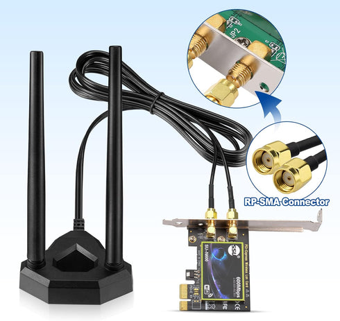Eightwood Dual Band WiFi Antenna 2.4GHz 5GHz RP-SMA with 6.5ft Extension Cable for PC Desktop, PCIe WiFi Card