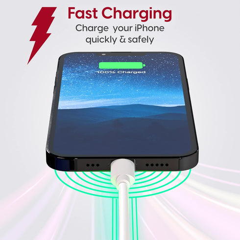 TALK WORKS 10ft Fast-Charge Lightning Cable - MFi-Certified for iPhone 14, 13, 12, 11 Pro/Max, AirPods - Heavy-Duty