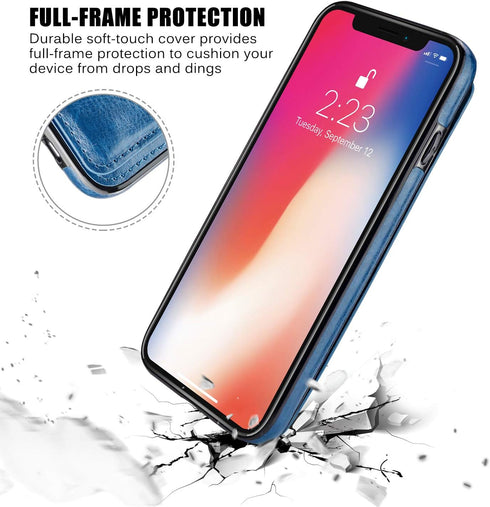 Slim Protective Wallet Case for iPhone X/XS - Premium PU Leather Card Holder with Screen Protective Glass