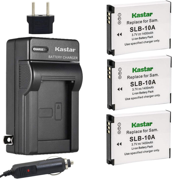 Kastar Battery (X3) & Travel Charger Kit for Samsung SLB-10A, EA-SLB10A and Samsung EX2F HZ15W Digital Cameras