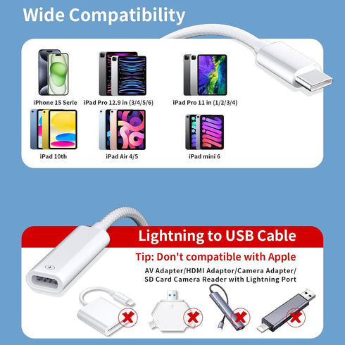 USB C to Lightning Adapter Cable for iPhone 15 Plus 15 Pro Max, 27W PD Fast Charging & Data Transfer Converter Cable