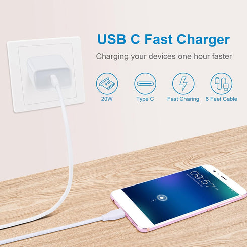 USB C Fast Charger for Google Pixel 9a, 9 Pro, XL, Fold 9, 20W 3A PD Power Adapter with 6FT Type C to C Cable