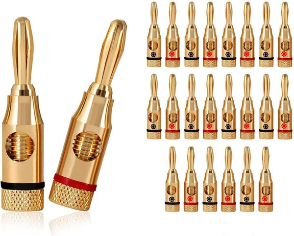 24K Gold Plated Speaker Banana Plugs 12 Pairs/24 pcs Open Screw Type for Speaker Wire, Home Theater, Wall Plates