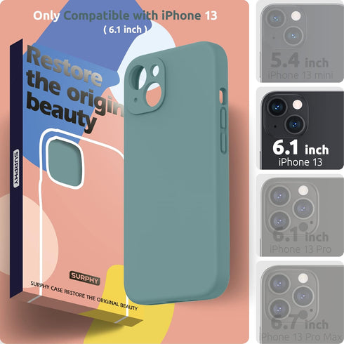SURPHY Compatible with iPhone 13 Case, Liquid Silicone Phone Case with Screen Protector, Cactus Green 6.1 inch 2021