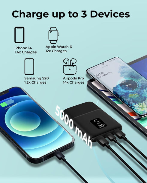 Vida IT Small Power Bank 5V 2A Battery Pack for Heated Vest Jacket Gloves, 5000mAh Dual USB Portable Phone Charger for