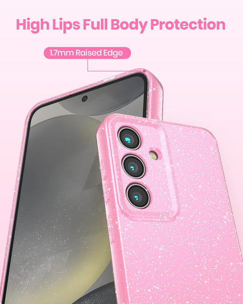 Samsung Galaxy S24 Case for Women, Glitter Bling Thin Slim Shockproof Silicone Phone Case in Cute Neon Pink