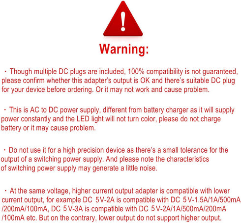 GuanTing 5V 1A DC5V 11 5Volt 1A 500mA 400mA 200mA 100mA 5V 6FT AC Adapter Power Supply Cord with Plug Tips AC to DC