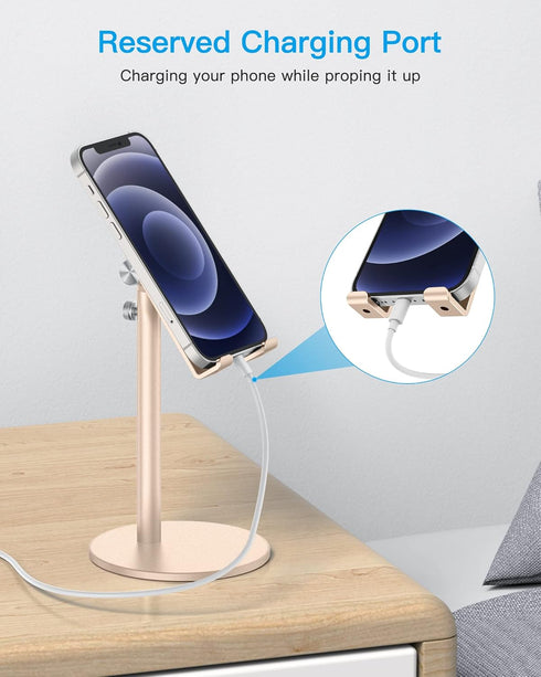 OMOTON Adjustable Angle Height Cell Phone Stand, Aluminum Desktop Holder for iPhone 13/Mini/Pro/Max, All Smartphones