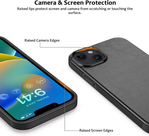 Premium Leather Magnetic Case for iPhone 14 Plus - Shockproof TPU Hybrid, Compatible with MagSafe (Black)