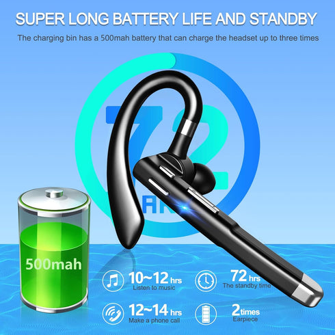 Bluetooth Headset for Cell Phones, 500Hrs Standby Time with LED Charging Case, Hands-Free Bluetooth 5.1