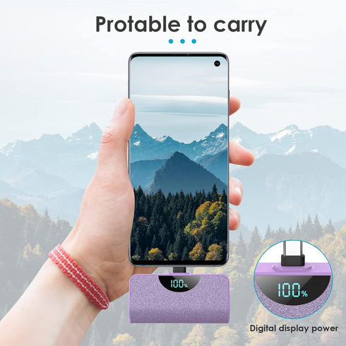 USB-C Portable Charger Power Bank 5200mAh, Ultra Compact LCD Display Backup Charger for iPhone 15, Samsung, Android