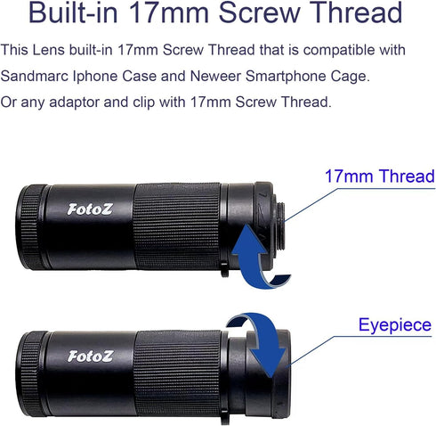 FotoZ tech FotoZ 8X 8X 17mm Monocular Telescope for iPhone & Android and Most Smartphone, with Optical Zoom Telephoto