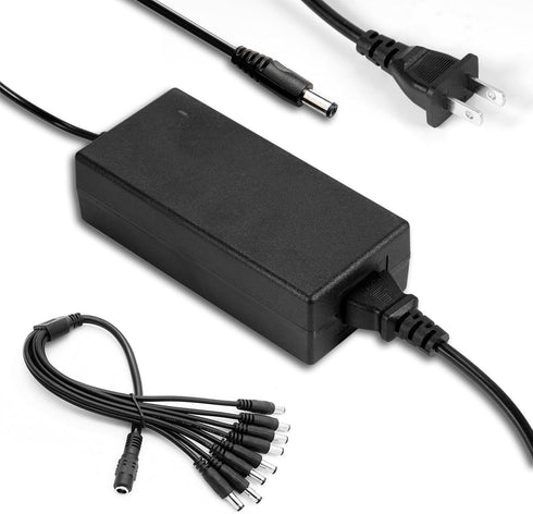 HOAYVKJ 12V 5A Security Camera Power Supply with 8-Way Splitter Cable AC 100-240V