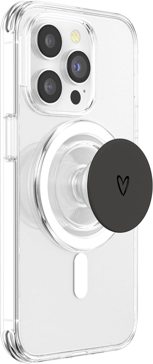 Black Gray Minimalist PopSockets PopGrip Heart for MagSafe