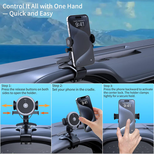 DRPHKTT 360 4-7 inches Universal Rotating Dashboard Phone Holder for Car - Spring Clip Car Phone Mount, No Adhesive No
