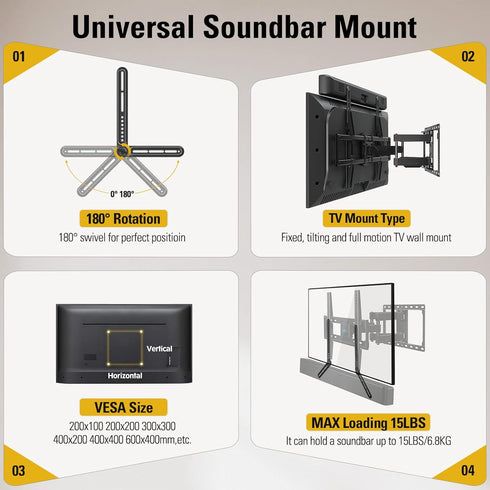Mounting Dream Soundbar Mount Bracket - Fits Most Sound Bars Up to 15 Lbs, Mounting Above or Under TV, MD5420