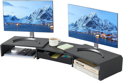 LEKETREE Dual Monitor Stand Riser with Drawer, Computer Stand for Desk, Workspace