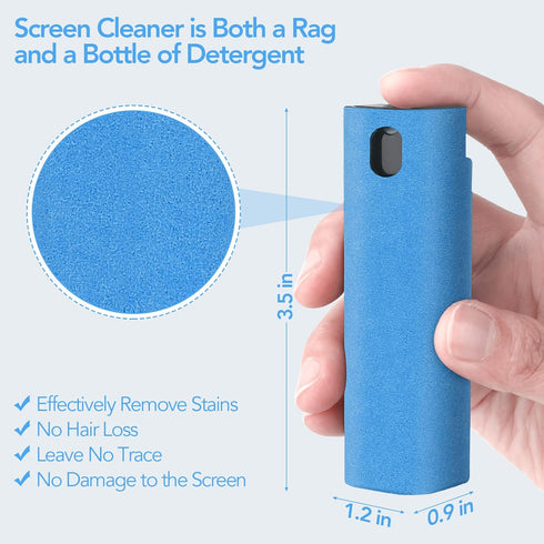 2 Pcs Fingerprint Proof Screen Cleaner, 3 in 1 Touchscreen Mist Cleaner Spray Wipe Cleaner Soft Fiber Flannel, Safe for