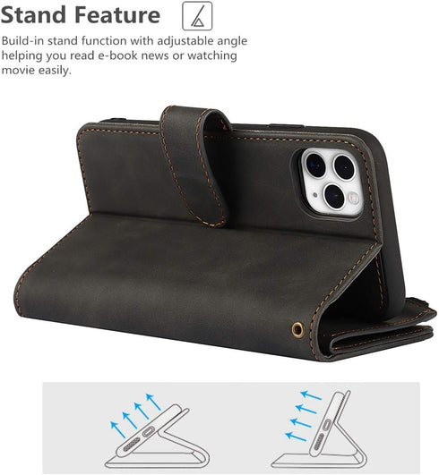 iCoverCase for iPhone 11 Pro Wallet Case with Card Holder and Wrist Strap, PU Leather Kickstand Card Slots Zipper