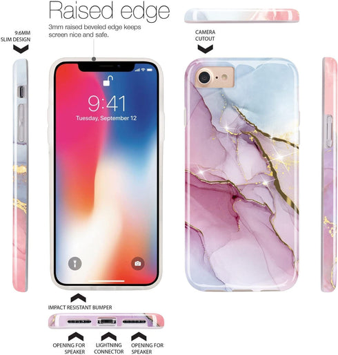 JIAXIUFEN Compatible iPhone SE 2022/2020 Case, Gold Glitter Marble Design, Slim Shockproof Flexible Cover
