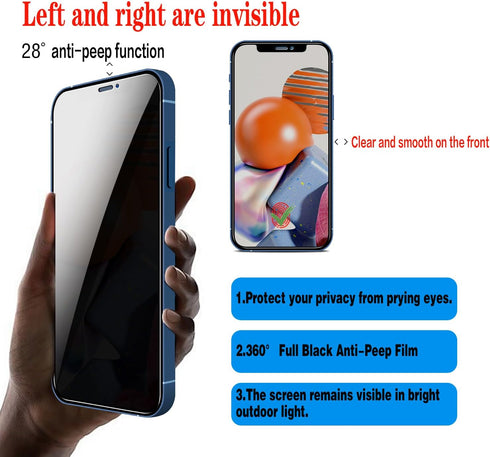 Slanku [3 Pack Privacy Screen Protector for iPhone 12 mini Tempered Glass Film, Anti-Spy, Full Coverage, Case Friendly