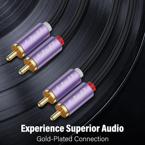 J&D 2 RCA Male Audio Cable, Gold-Plated Copper Shell, 2 RCA M/M Stereo Auxiliary Audio Cable Cord, 3 Feet