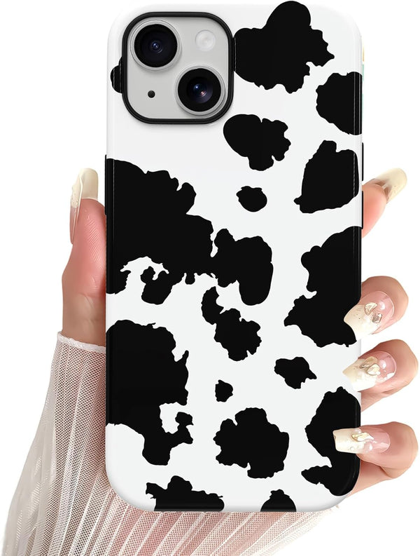 Skyseaco for iPhone 15 Case, Treny Milk Cow Print Phone Case Hybrid 2-Layer