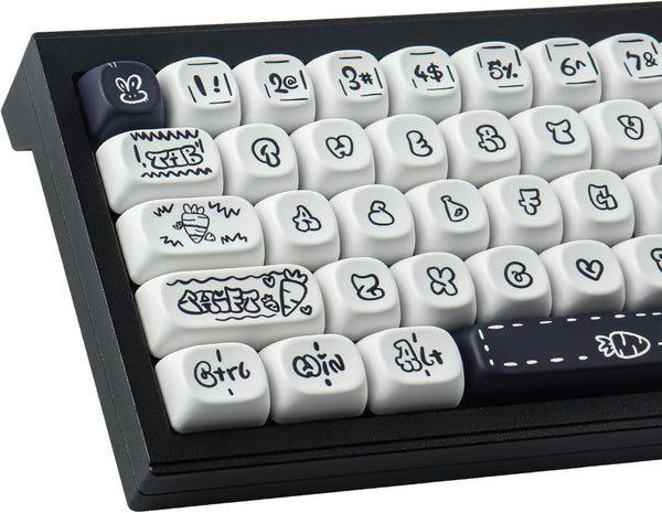 PBT Keycaps - MOA Keycaps, Cute 130 Keys Dye-Sublimation Custom Keyboard Keycap Set for 61/64/68/84/87/100/104/108