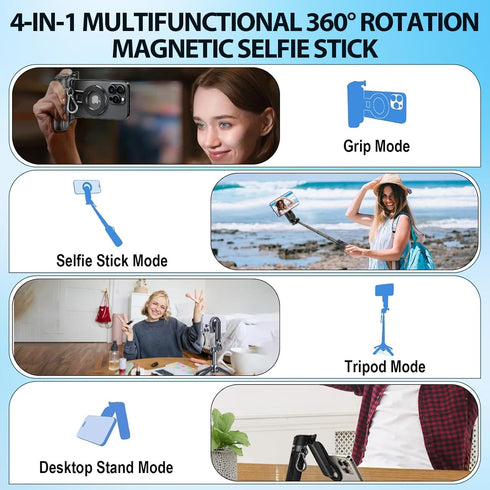 Mrryiio Stick,360 Stick,4-in-1 Phone Tripod & Selfie Rotation Travel Selfie Portable Travel All in One Extendable Cell